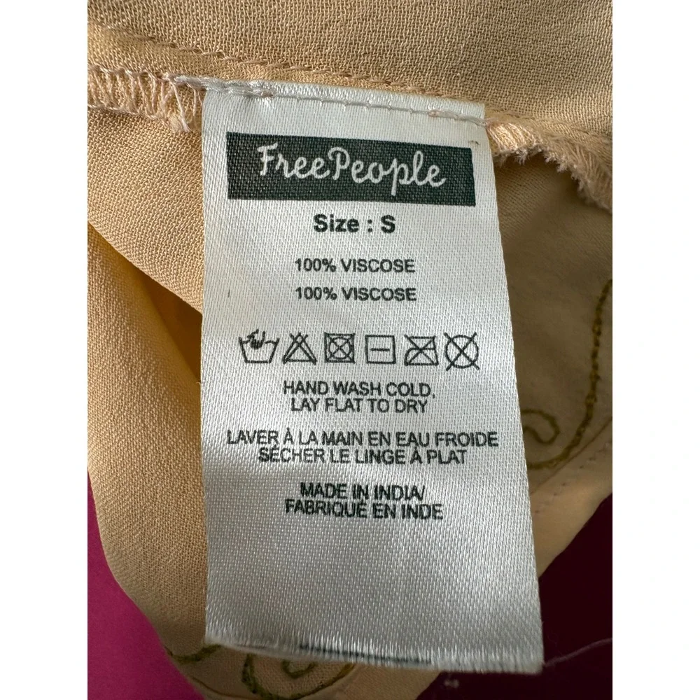 FREE PEOPLE Womens Peach Cami Tassel Embroidered Crop Tank Top Sz S Boho Girly
